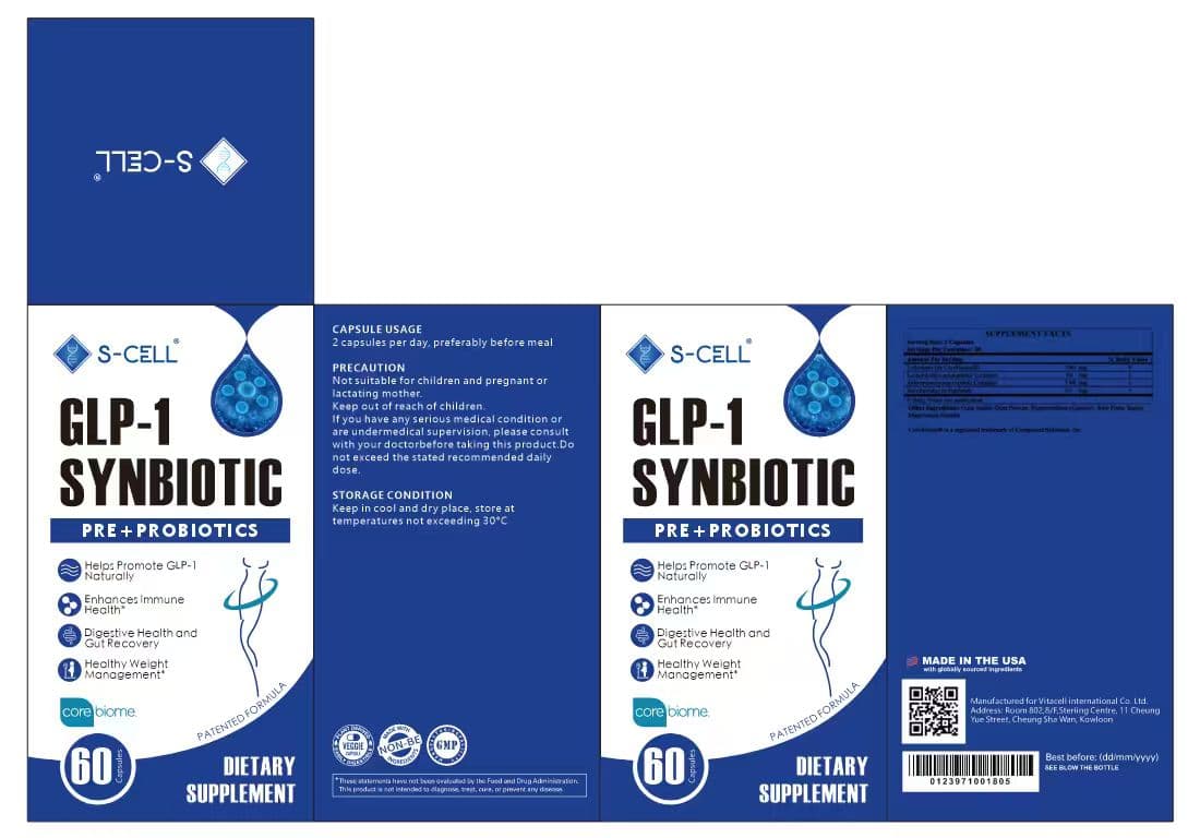 S-CELL GLP-1 Synbiotic blue packaging - full label details